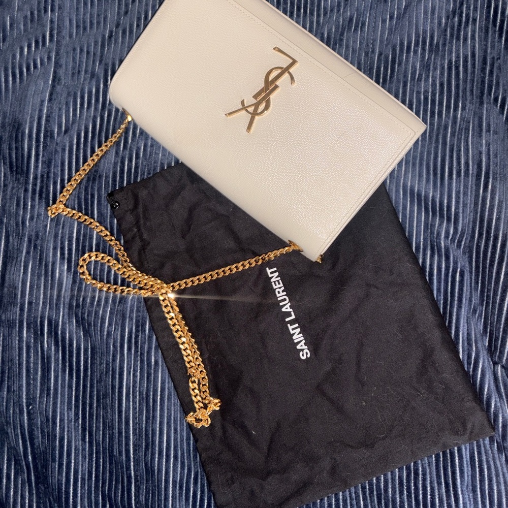 Saint Laurent Beige Crossbody Bag with Gold Chain